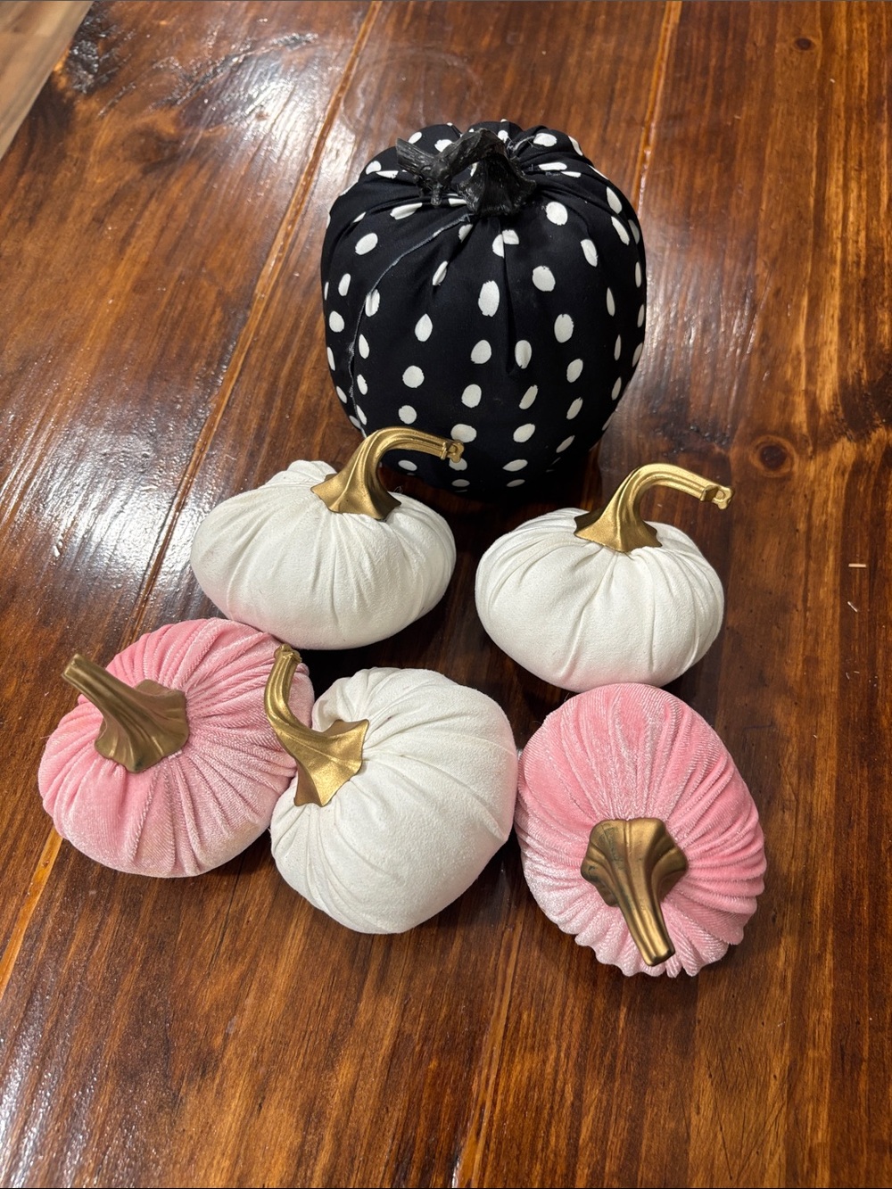 Decorative Velvet Pumpkin Set - Black Polka Dot, White & Pink - Home Accents